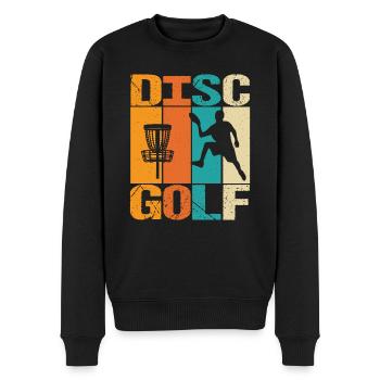 Disc Golf Retro Discgolfspieler - Männer Premium Bio Pullover - Schwarz - Vorne - Nico (187cm)