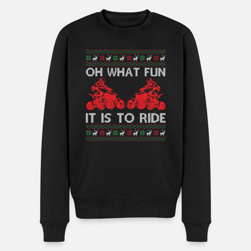 Quad Ugly Christmas Saying Quote Oh What Fun It Is - Männer Premium Bio Pullover - Schwarz