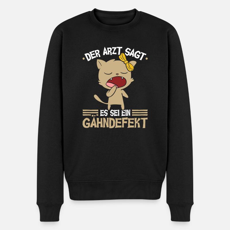 Süße Müde Katze Gähndefekt, Arbeitskollegen Büro - Männer Premium Bio Pullover - Schwarz