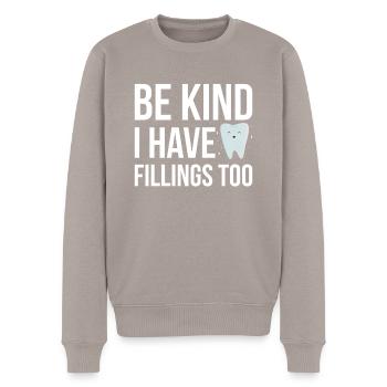Soyez gentil j’ai des obturations trop dentiste - Pull Premium bio Homme - taupe - Devant - Nico (187cm)