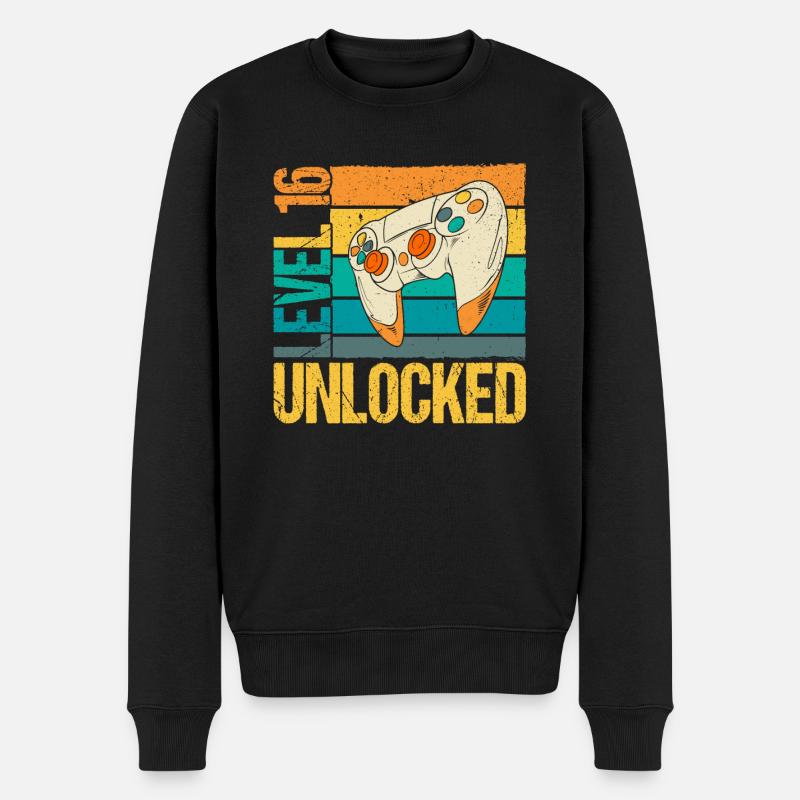 Level 16 Unlocked - Männer Premium Bio Pullover - Schwarz