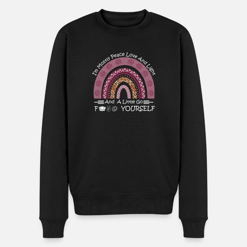 Im Mostly Peace Love and Light Cute Yoga Rainbow - Männer Premium Bio Pullover - Schwarz
