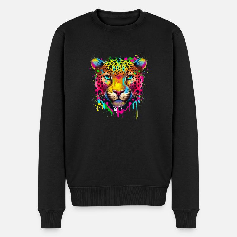 Regenbogen farbspritzer leopard gepar jaguar - Männer Premium Bio Pullover - Schwarz