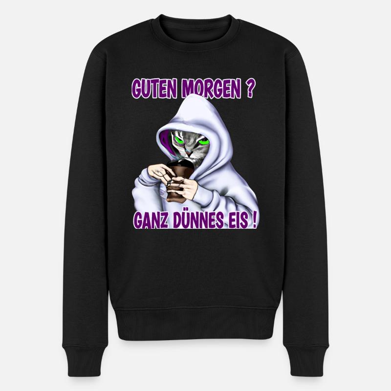 Ganz Dünnes Eis Morgenmuffel Katze Kaffee - Männer Premium Bio Pullover - Schwarz