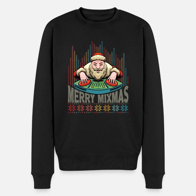 Merry Mixmas DJ Christmas vinyl Party Santa UGLY - Männer Premium Bio Pullover - Schwarz