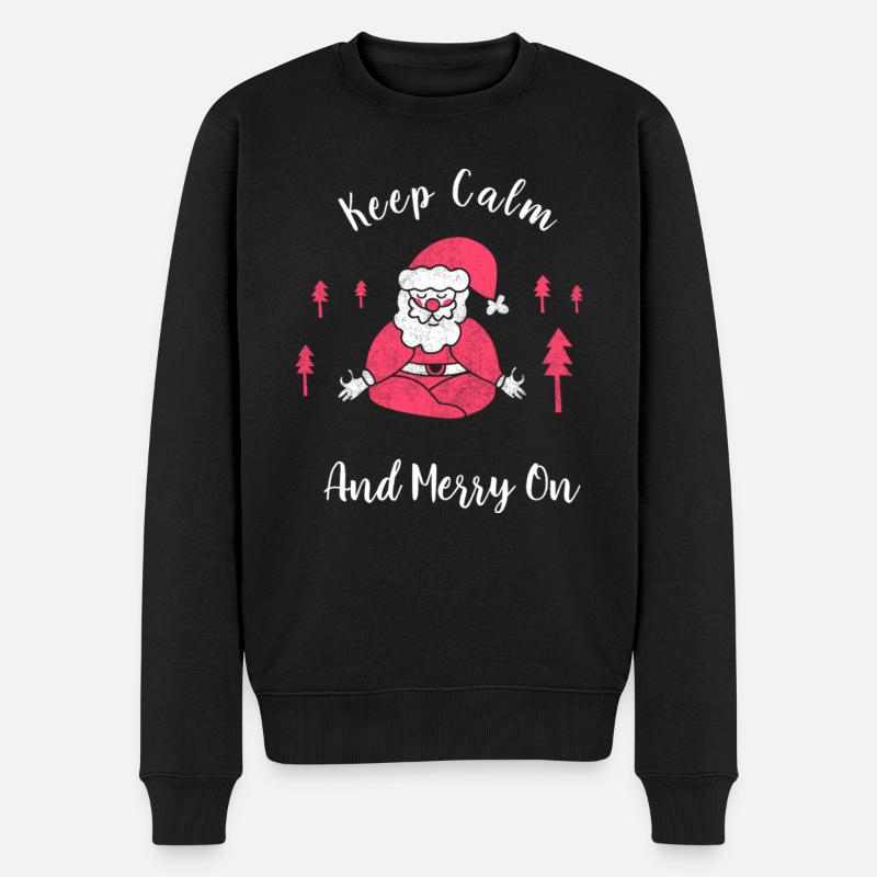 Keep Calm And Merry On Funny Yoga Christmas - Männer Premium Bio Pullover - Schwarz