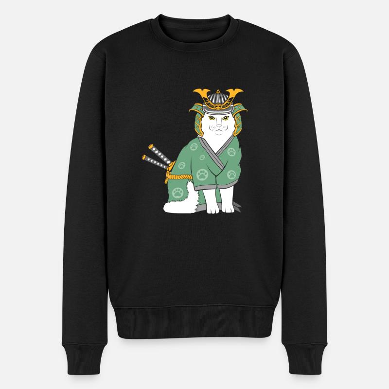 Neko Samurai Funny - Männer Premium Bio Pullover - Schwarz
