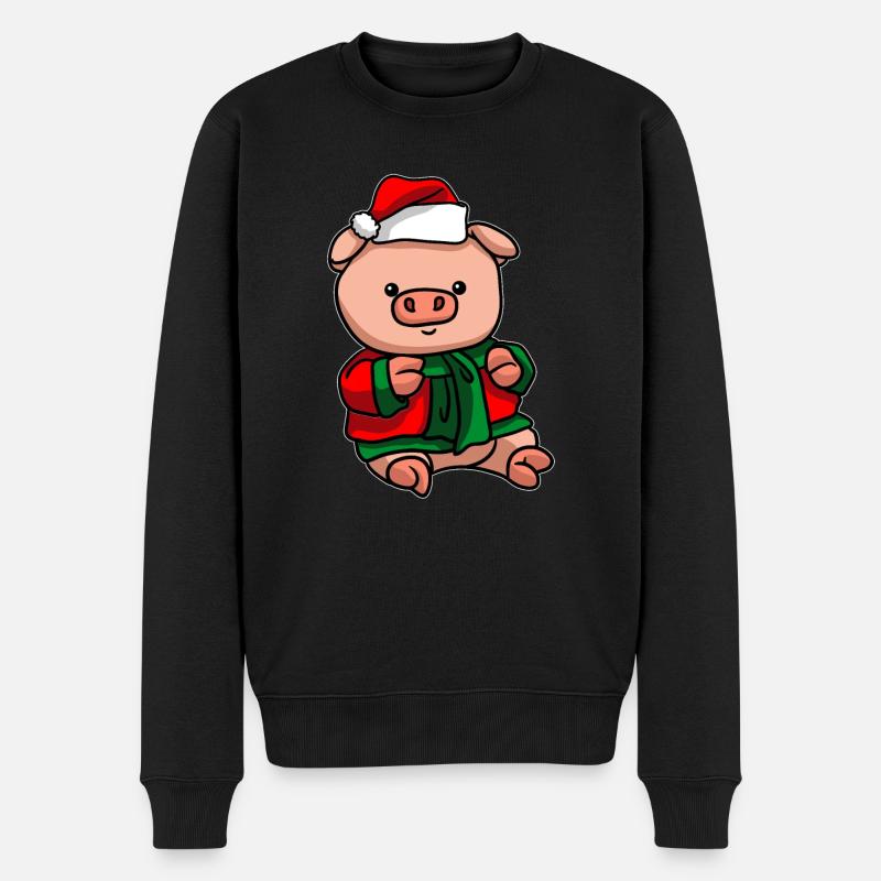 Schwein mit Weihnachtsmütze Weihnachtskostüm - Männer Premium Bio Pullover - Schwarz