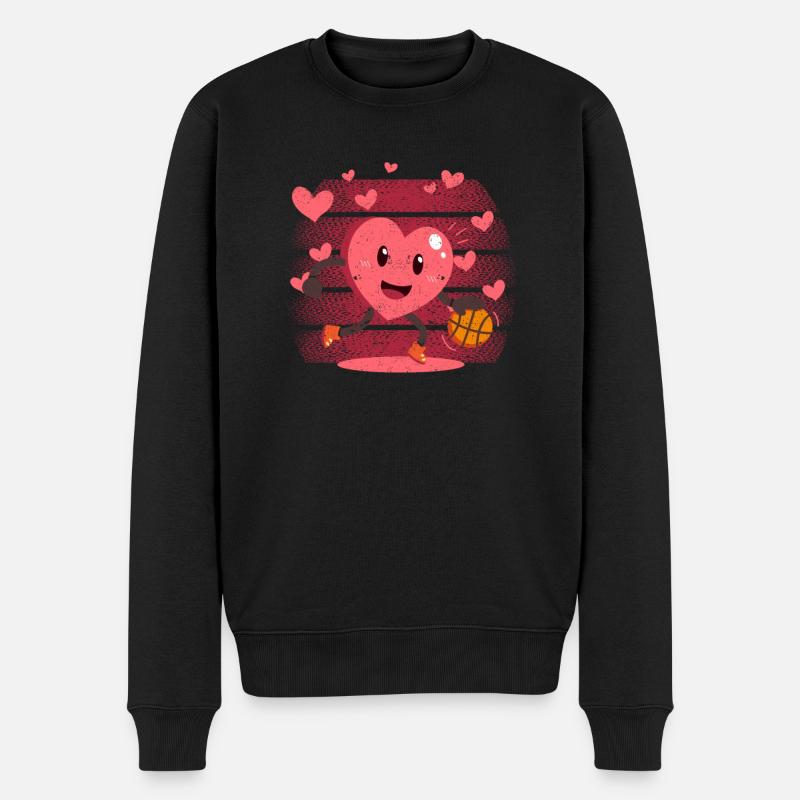 Joueur de basket-ball Heart Dunking de la Saint-Valentin - Pull Premium bio Homme - noir