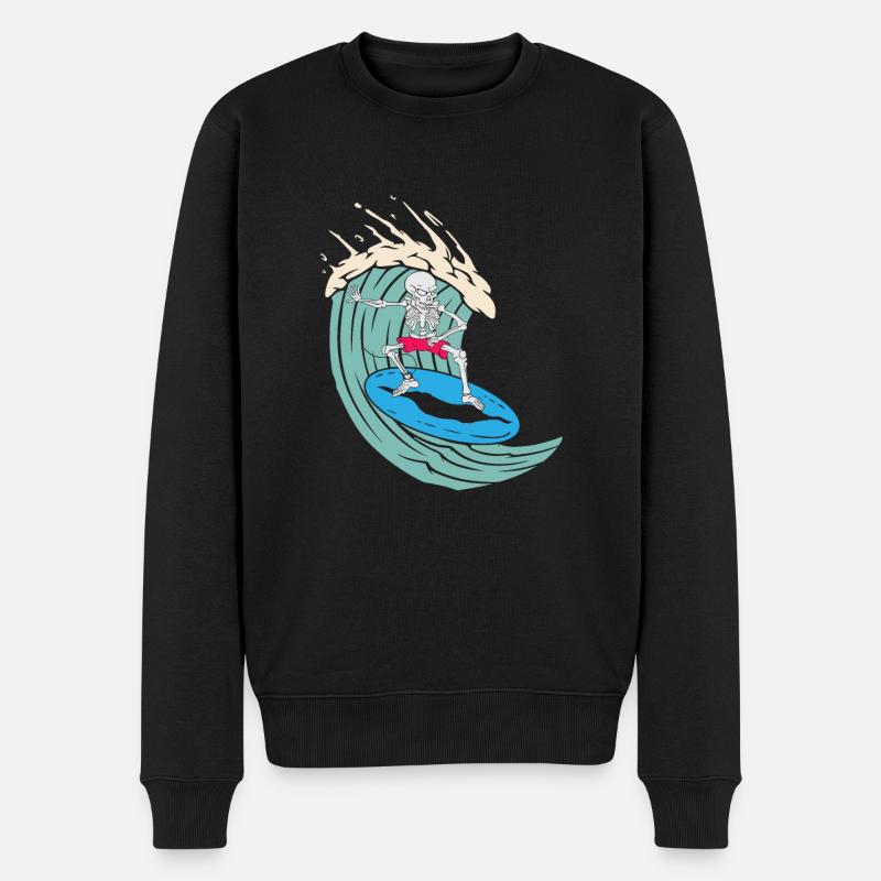 Surfendes Skelett - Männer Premium Bio Pullover - Schwarz