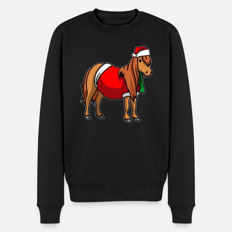 Pony Weihnachtsmütze - Männer Premium Bio Pullover - Schwarz