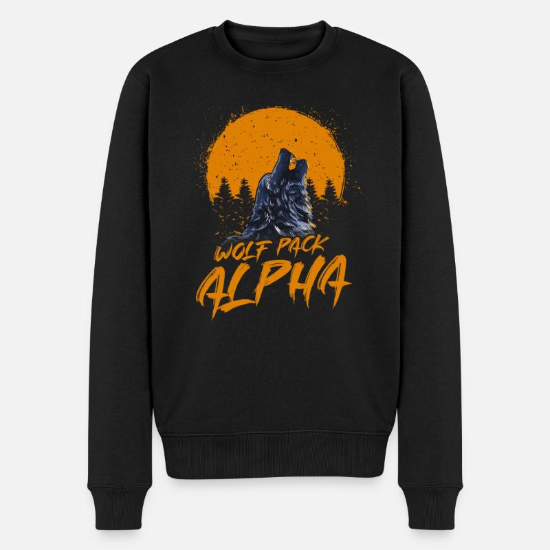 Heulender Wolf im Vollmond Wikinger Wölfe - Männer Premium Bio Pullover - Schwarz