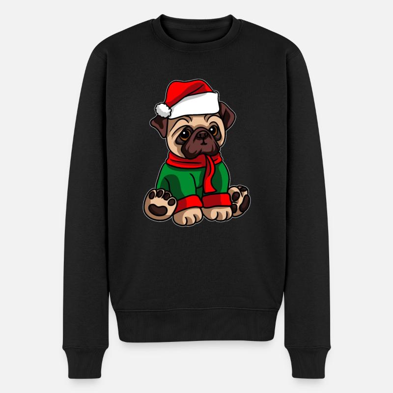 Mops mit Weihnachtsmütze Weihnachtskostüm - Männer Premium Bio Pullover - Schwarz