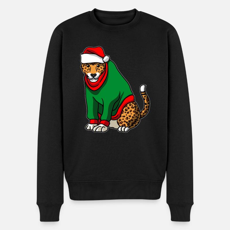 Léopard en costume de Noël - Pull Premium bio Homme - noir