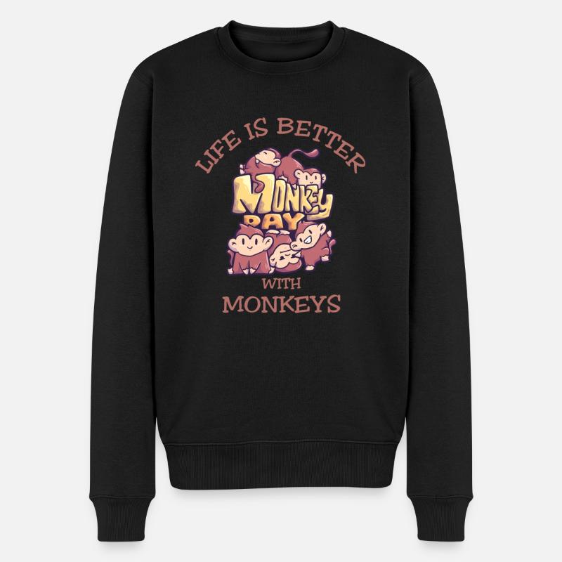 Affenspruch Life Is Better With Monkeys - Männer Premium Bio Pullover - Schwarz