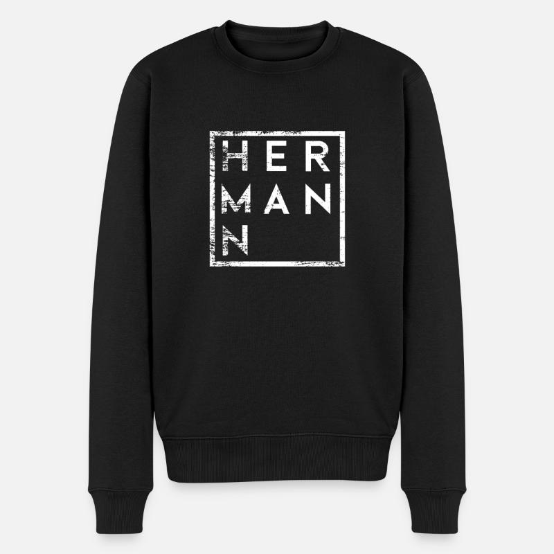 Hermann Minimalismus - Männer Premium Bio Pullover - Schwarz