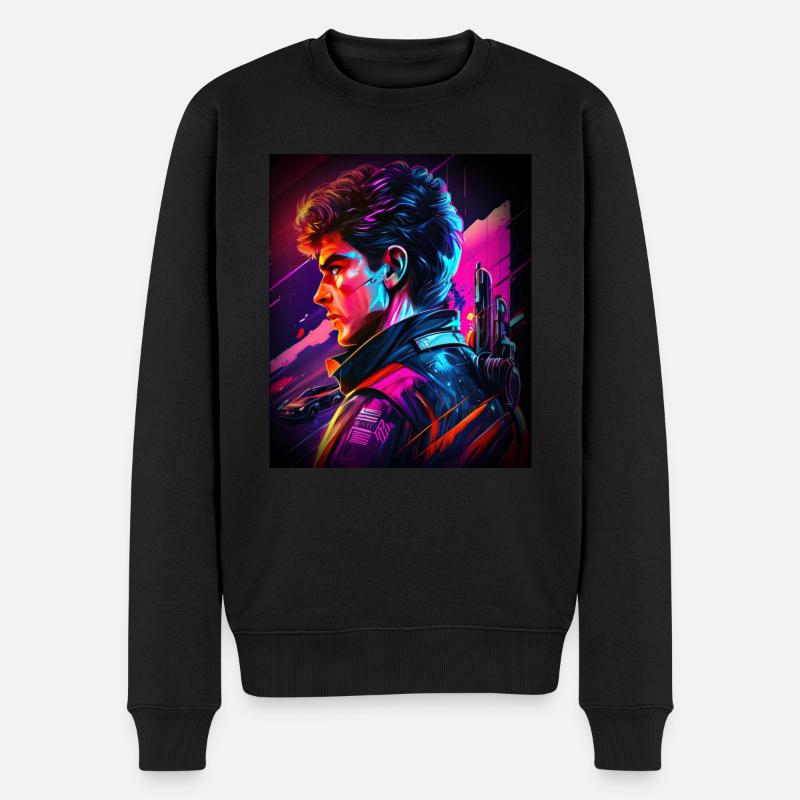 Retrowave Synthwave 80s Design - Männer Premium Bio Pullover - Schwarz