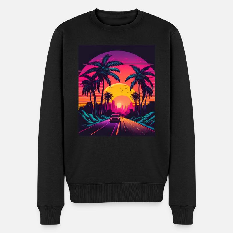 Retrowave Synthwave 80s Design - Männer Premium Bio Pullover - Schwarz
