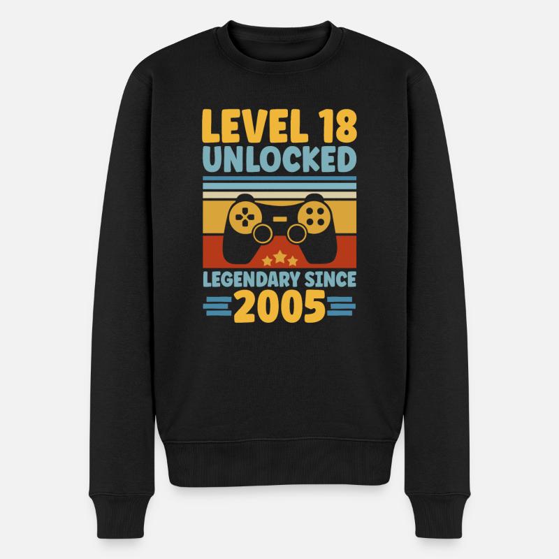 Level 18 Unlocked 2005 Zocken 18. Geburtstag Gamer - Männer Premium Bio Pullover - Schwarz