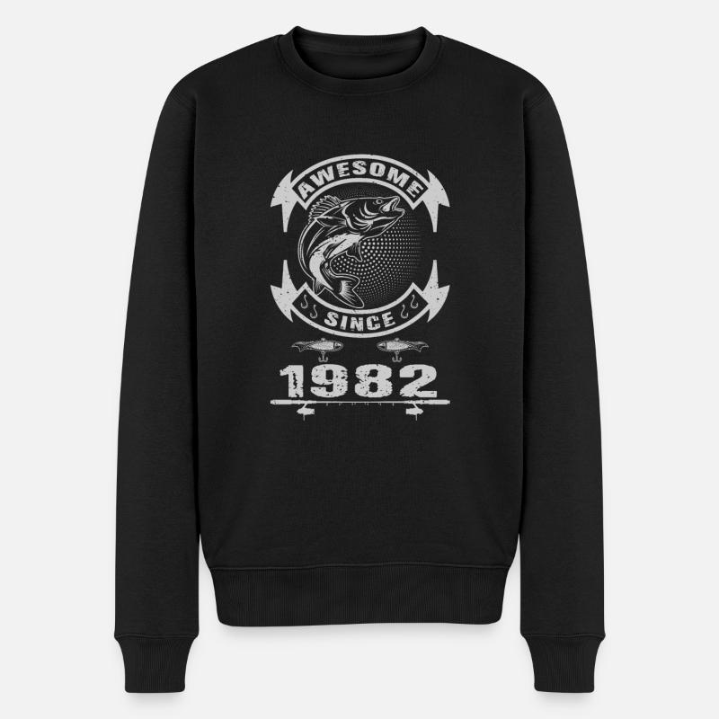 Awesome since 1982. Angel, Angler Geburtstag - Männer Premium Bio Pullover - Schwarz