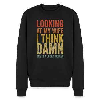 Looking At My Wife I Think Damn She Is A Lucky - Men's Premium Organic Jumper - black - Front - Nico (187cm)