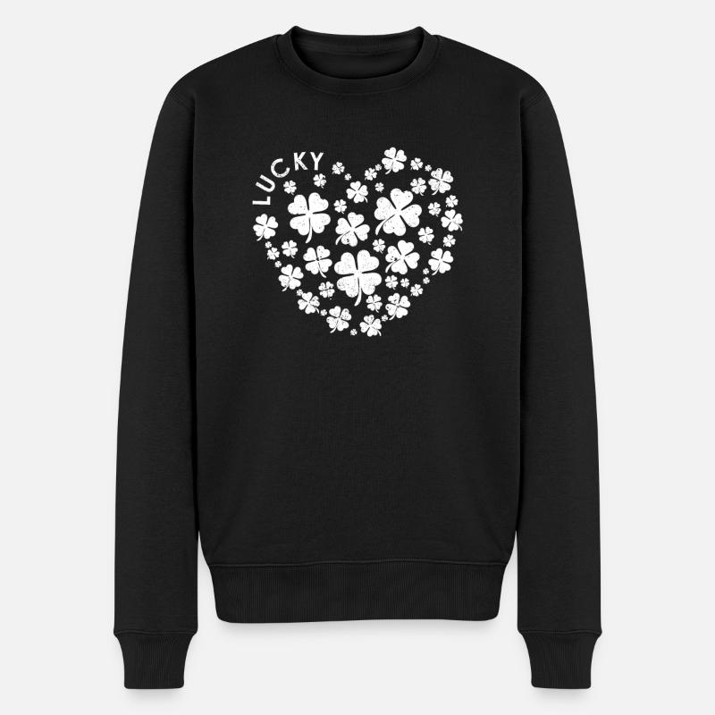 Kleeblatt Herz vierblättriges Kleeblatt Lucky - Männer Premium Bio Pullover - Schwarz
