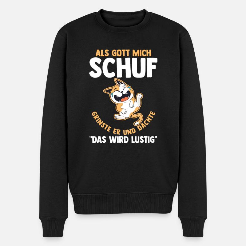 Als Gott Mich Schuf Grinste Er Katze - Männer Premium Bio Pullover - Schwarz