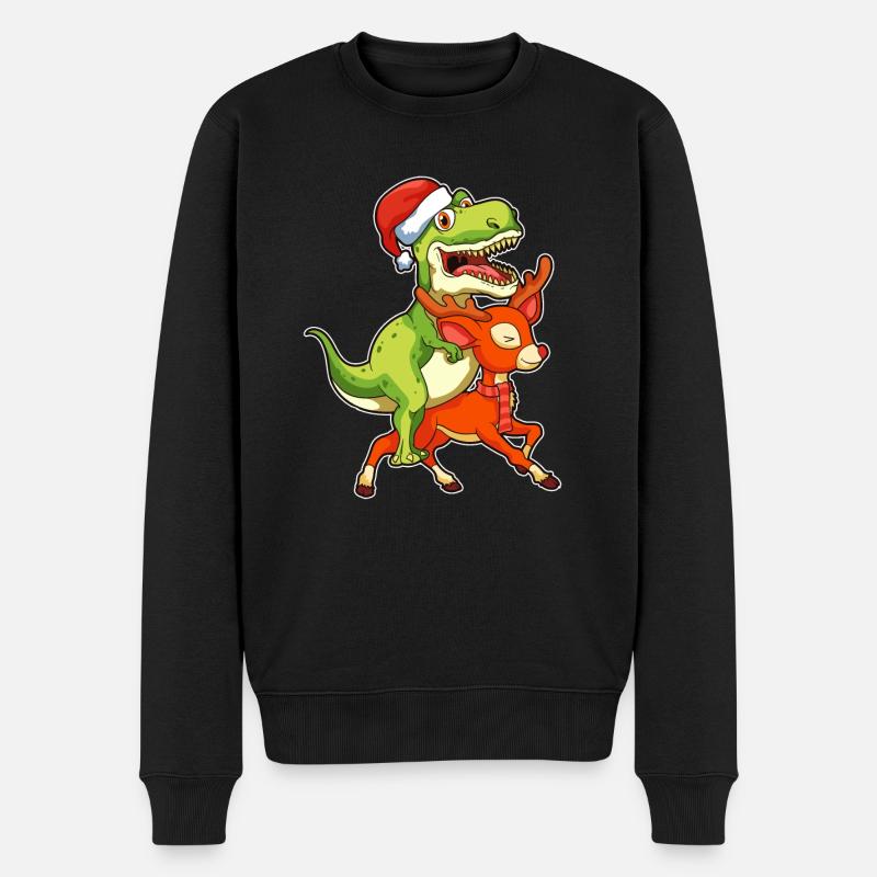 T-Rex Dinosaurier Dino Weihnachtsmann Weihnachten - Männer Premium Bio Pullover - Schwarz