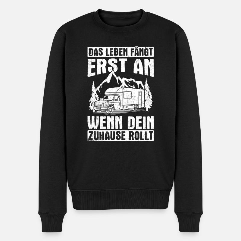 Das Leben fängt erst an wenn dein Zuhause rollt - - Männer Premium Bio Pullover - Schwarz
