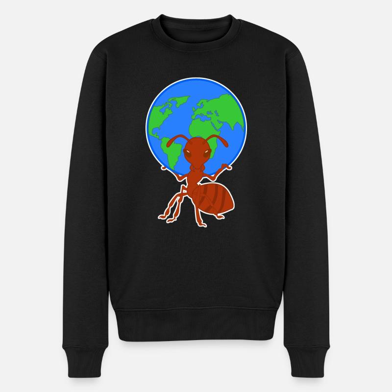 Ameise trägt Erde Weltkugel Ameisen - Männer Premium Bio Pullover - Schwarz