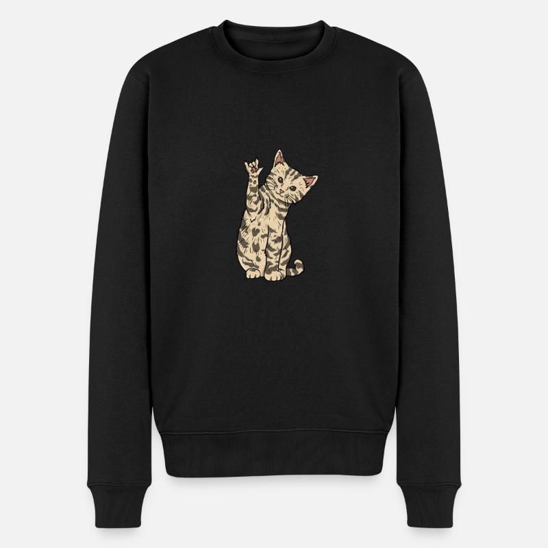 ILY Cat ASL Handgestik Gehörlose Hörverlust - Männer Premium Bio Pullover - Schwarz