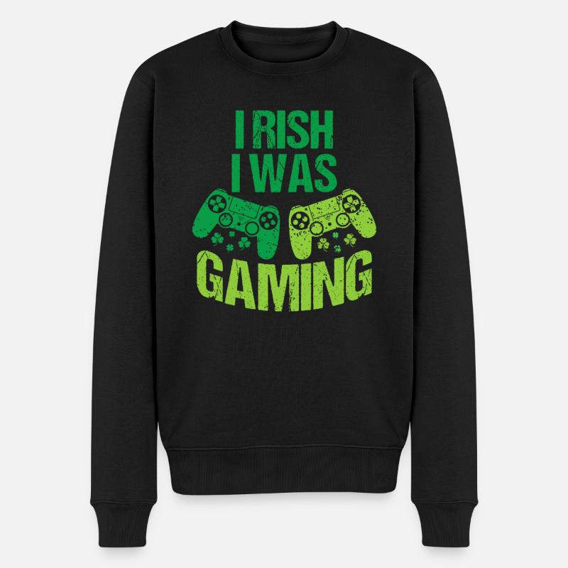 Irish I Was Gaming St Patrick's Day - Männer Premium Bio Pullover - Schwarz