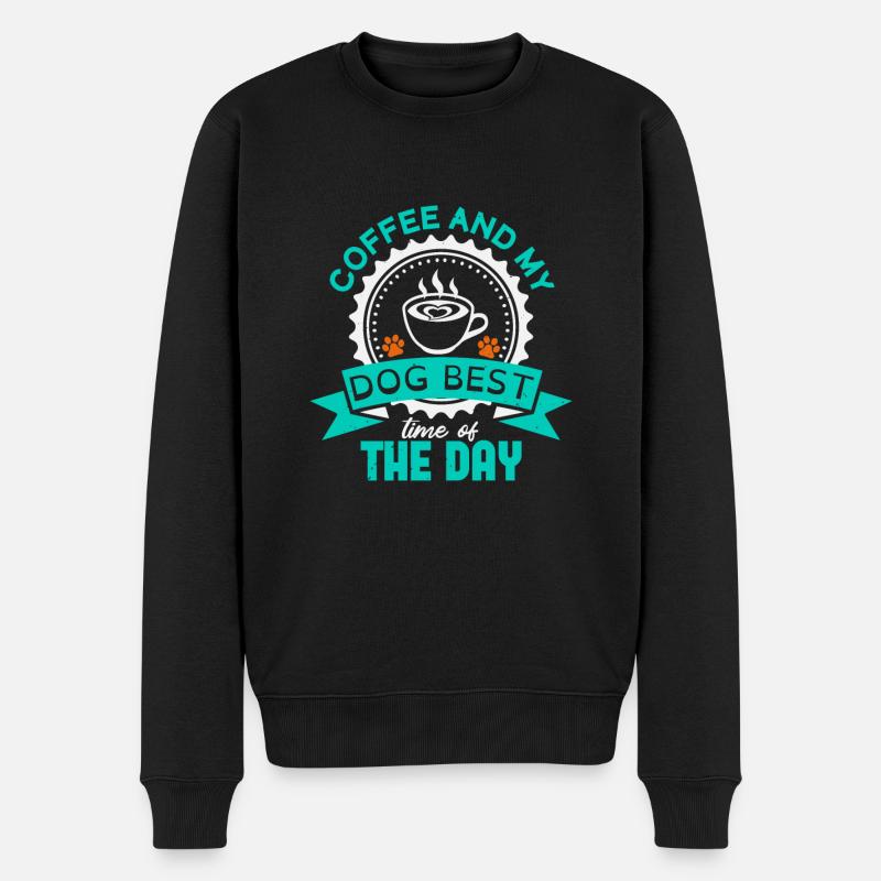 KAFFEE UND MEIN HUND BESTE ZEIT DES TAGES - Männer Premium Bio Pullover - Schwarz