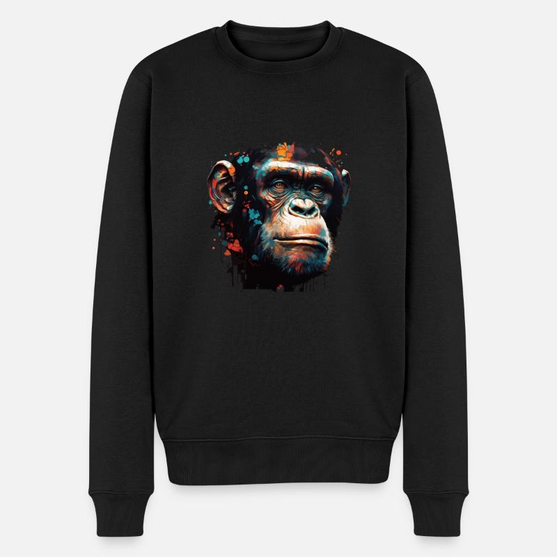 Schimpansen Affe Porträt - Männer Premium Bio Pullover - Schwarz