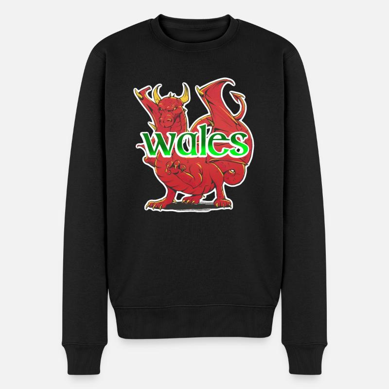 Wales Wappen Drache - Männer Premium Bio Pullover - Schwarz
