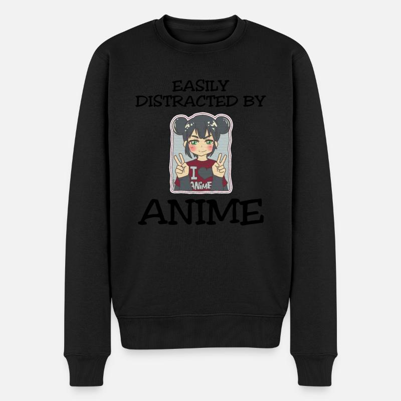 Easily Distracted By Anime - Männer Premium Bio Pullover - Schwarz