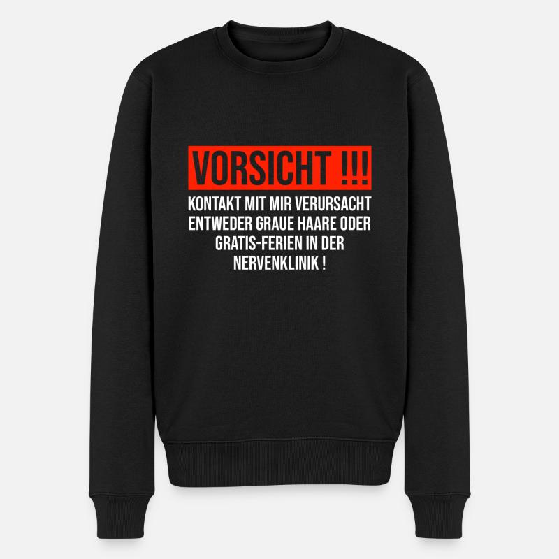 Vorsicht Kontakt - Männer Premium Bio Pullover - Schwarz