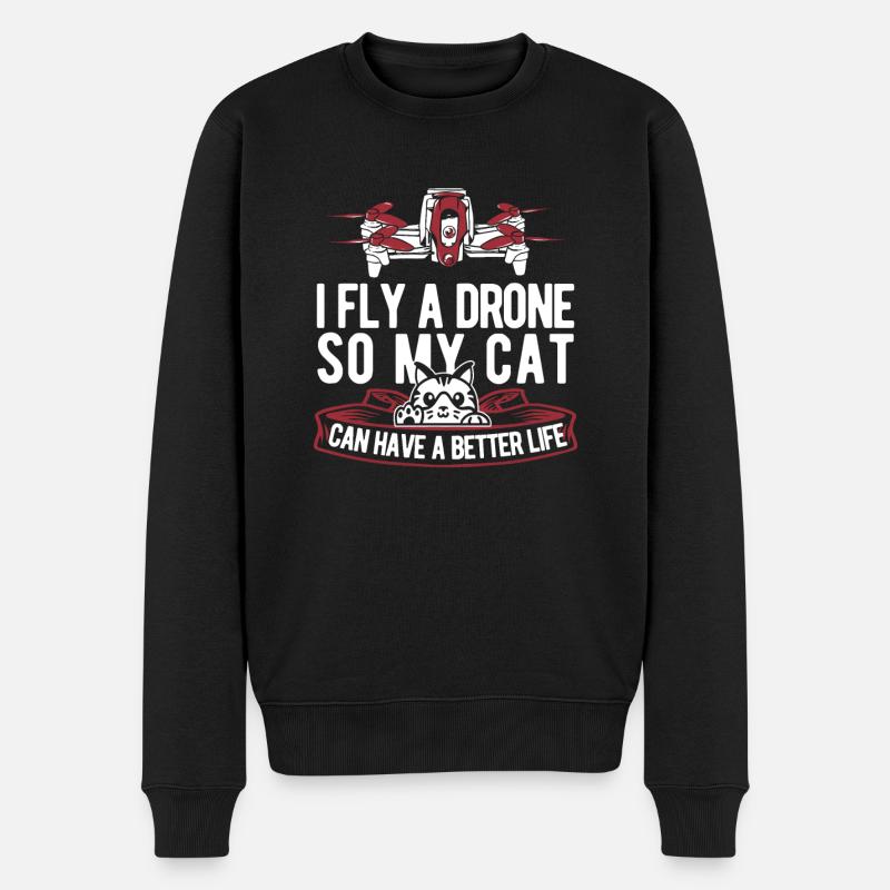 Drohne Quadrocopter Katze - Männer Premium Bio Pullover - Schwarz