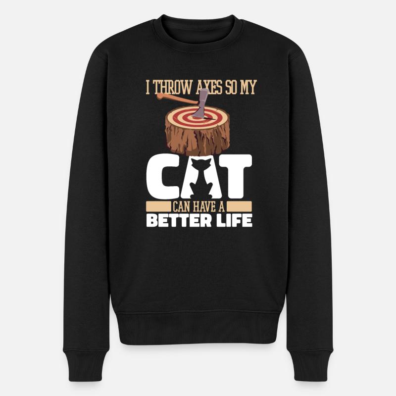 Axtwerfen Axtwerfer Katze - Männer Premium Bio Pullover - Schwarz