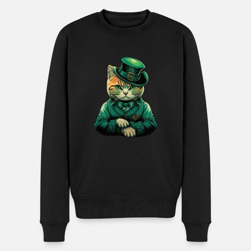 St. Patty Cat - Männer Premium Bio Pullover - Schwarz