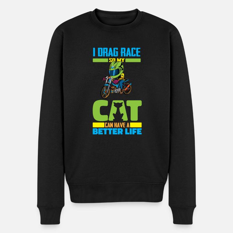 Dragster Drag Race Katze - Männer Premium Bio Pullover - Schwarz