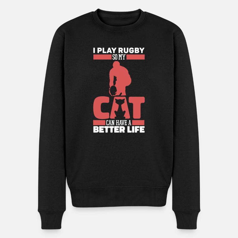 Rugby Katze - Männer Premium Bio Pullover - Schwarz