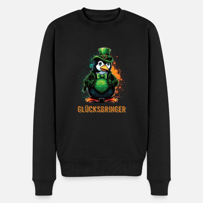 Glücksbringer Pinguin St. Patty - Männer Premium Bio Pullover - Schwarz