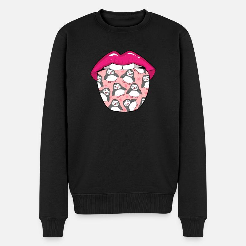 Pinguin Zunge - Männer Premium Bio Pullover - Schwarz