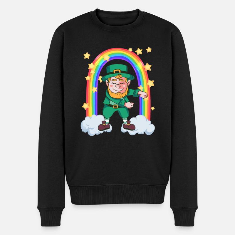 Leprechaun danse la danse du radeau sur l’arc-en-ciel - Pull Premium bio Homme - noir
