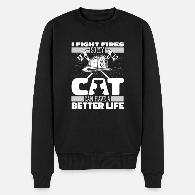 Feuerwehrmann Katze - Männer Premium Bio Pullover - Schwarz