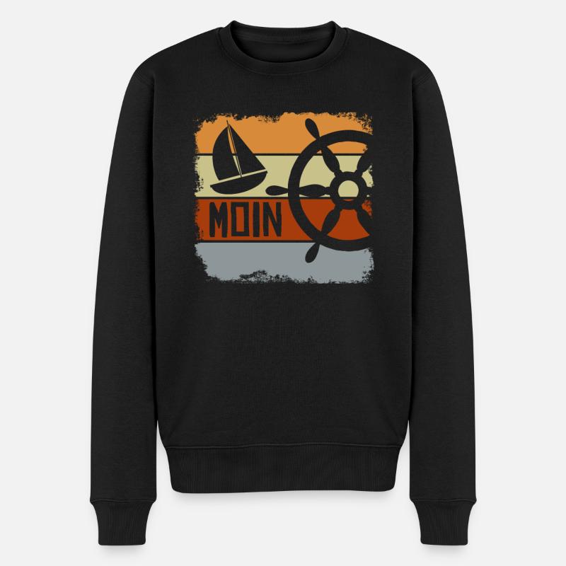 Moin Segeln Segelboot Retro Norddeutsch - Männer Premium Bio Pullover - Schwarz