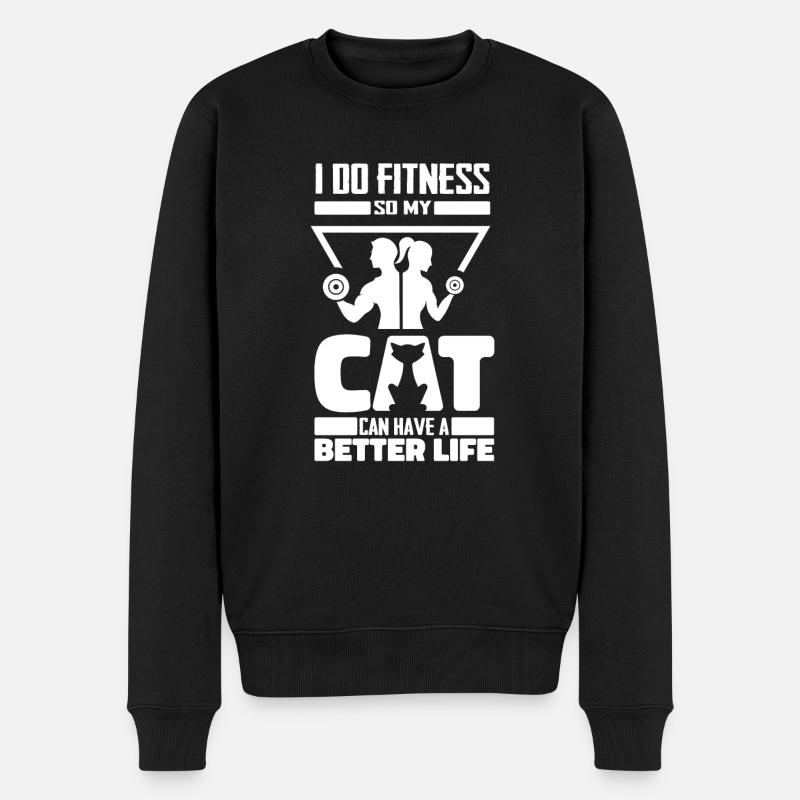 Fitness Katze - Männer Premium Bio Pullover - Schwarz