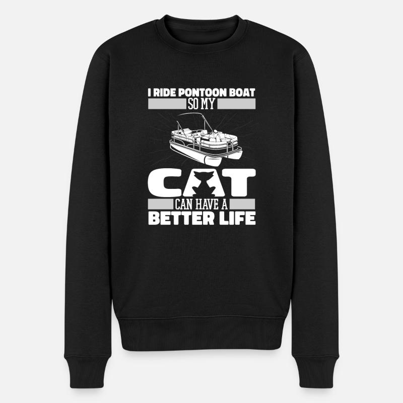 Pontonboot Katze - Männer Premium Bio Pullover - Schwarz