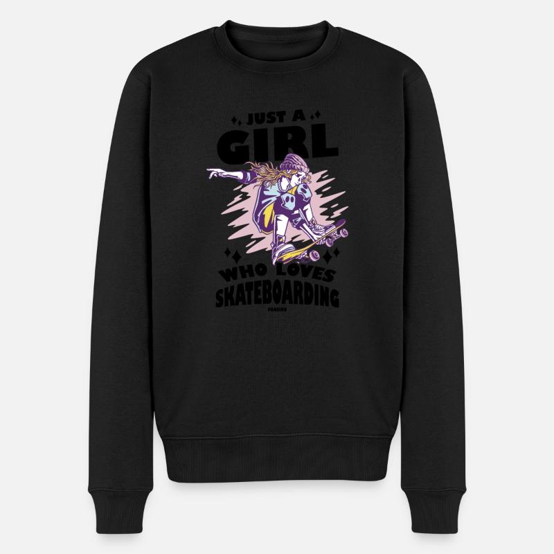 Mädchen liebt Skateboard - Männer Premium Bio Pullover - Schwarz